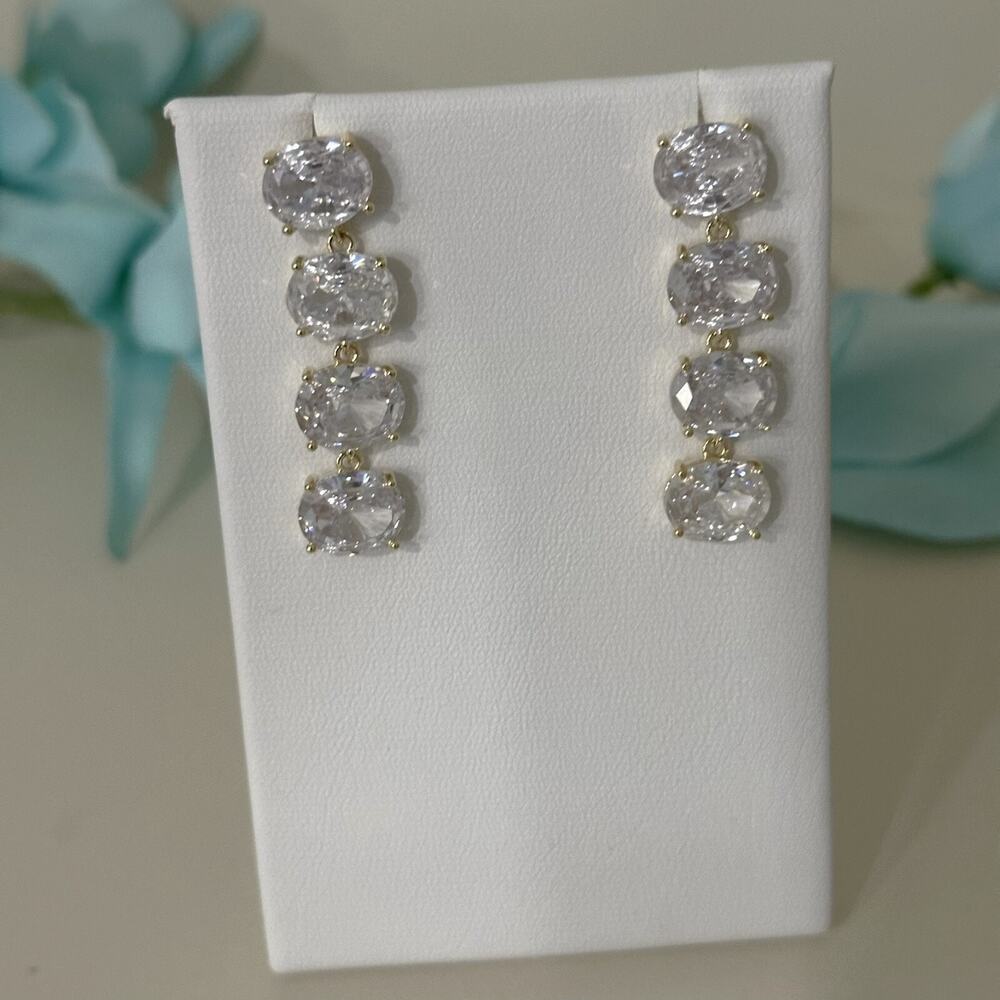 14K Gold Plated Womens Earing Cubic Zirconia Dangle Drop Oro Laminado
